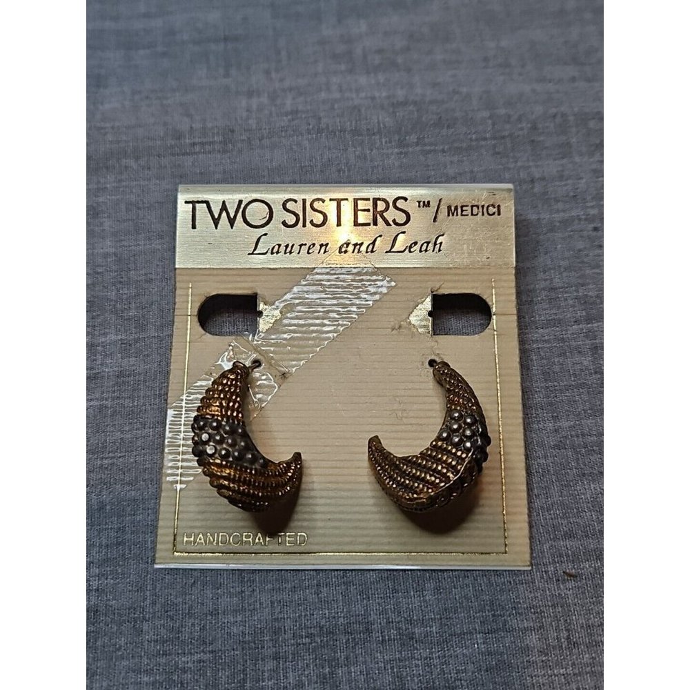 Vintage Two Sisters Gold Tone Hook Style Earrings, 1 1/8''